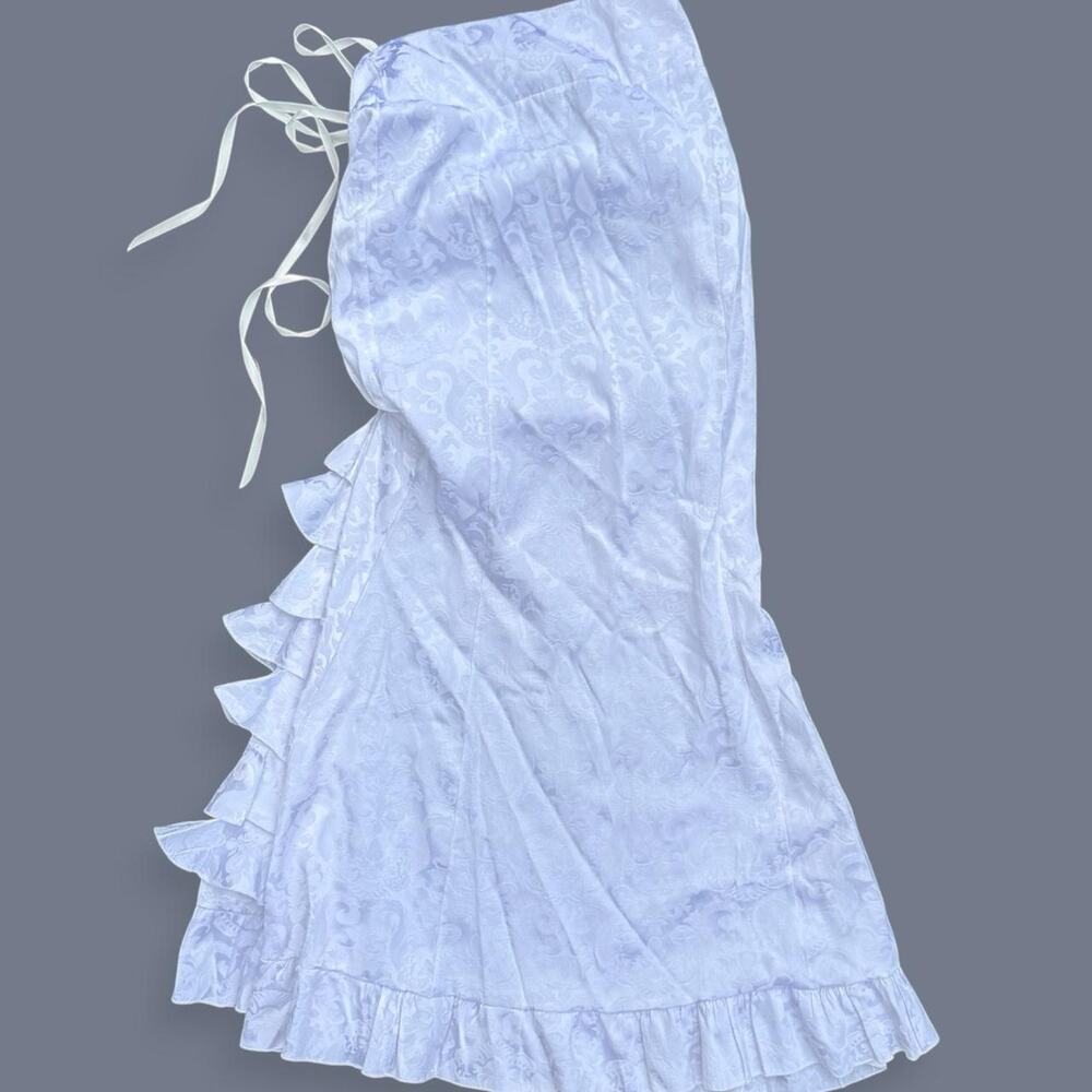 White Ruffle & Lace-Up Body Con Midi Skirt Coquette Victorian Baroque Texture
